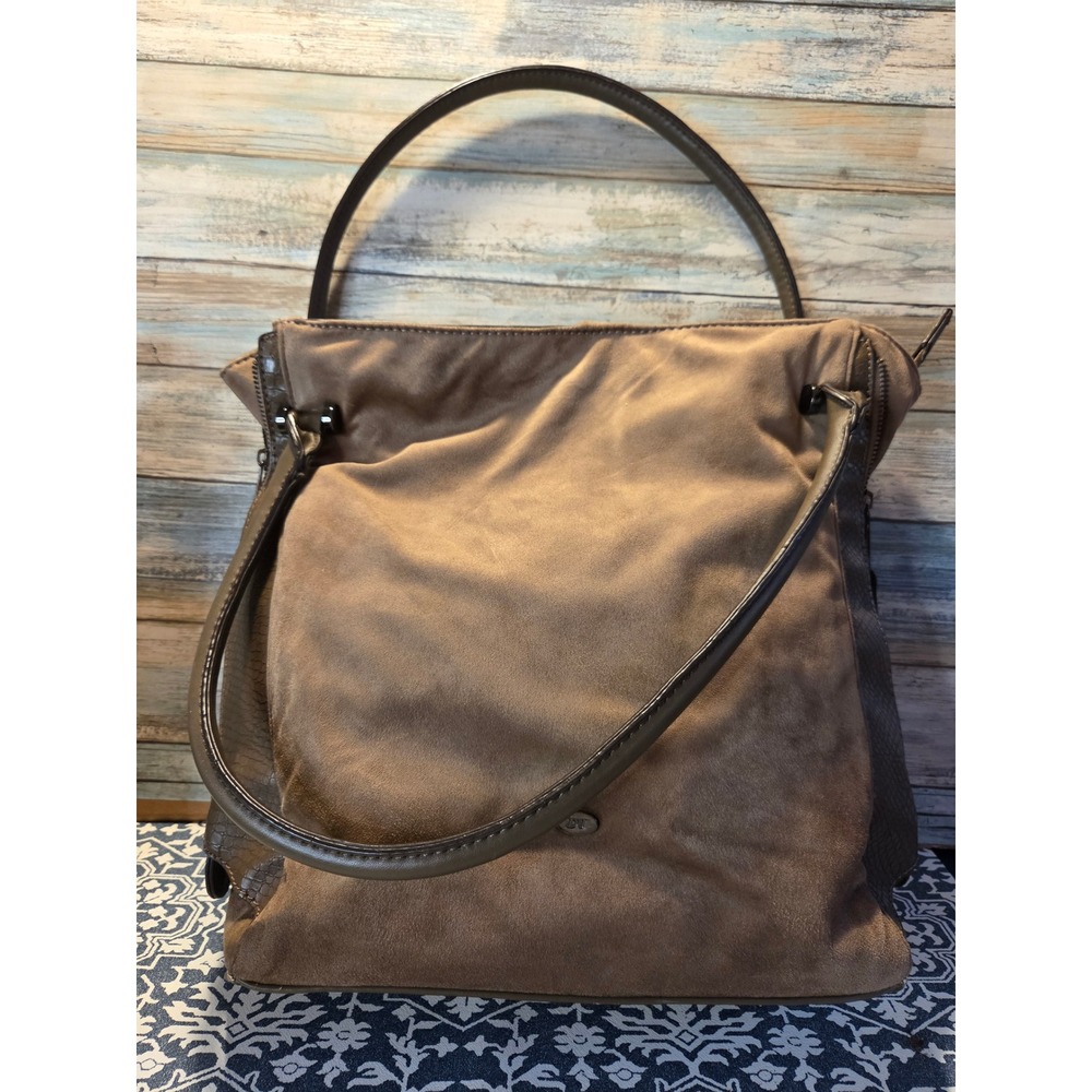 David Jones Paris‎ Taupe Faux Leather Snakeskin Accent Hobo Shoulder Bag